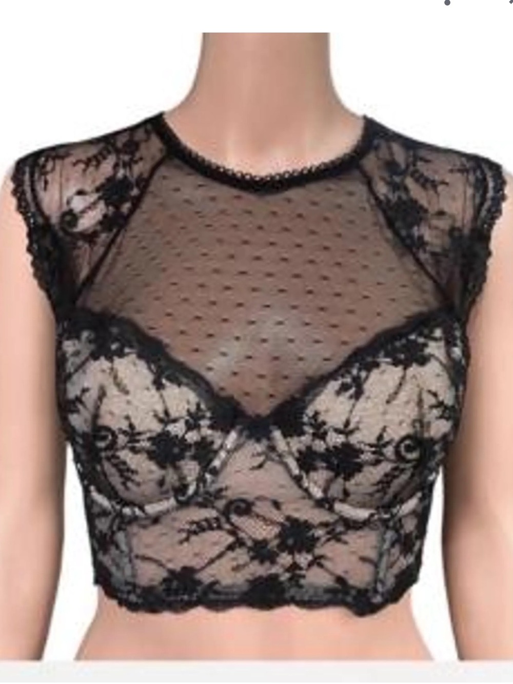 Victoria's Secret Black Lace Sheer Crop Bralette with Nude Lining